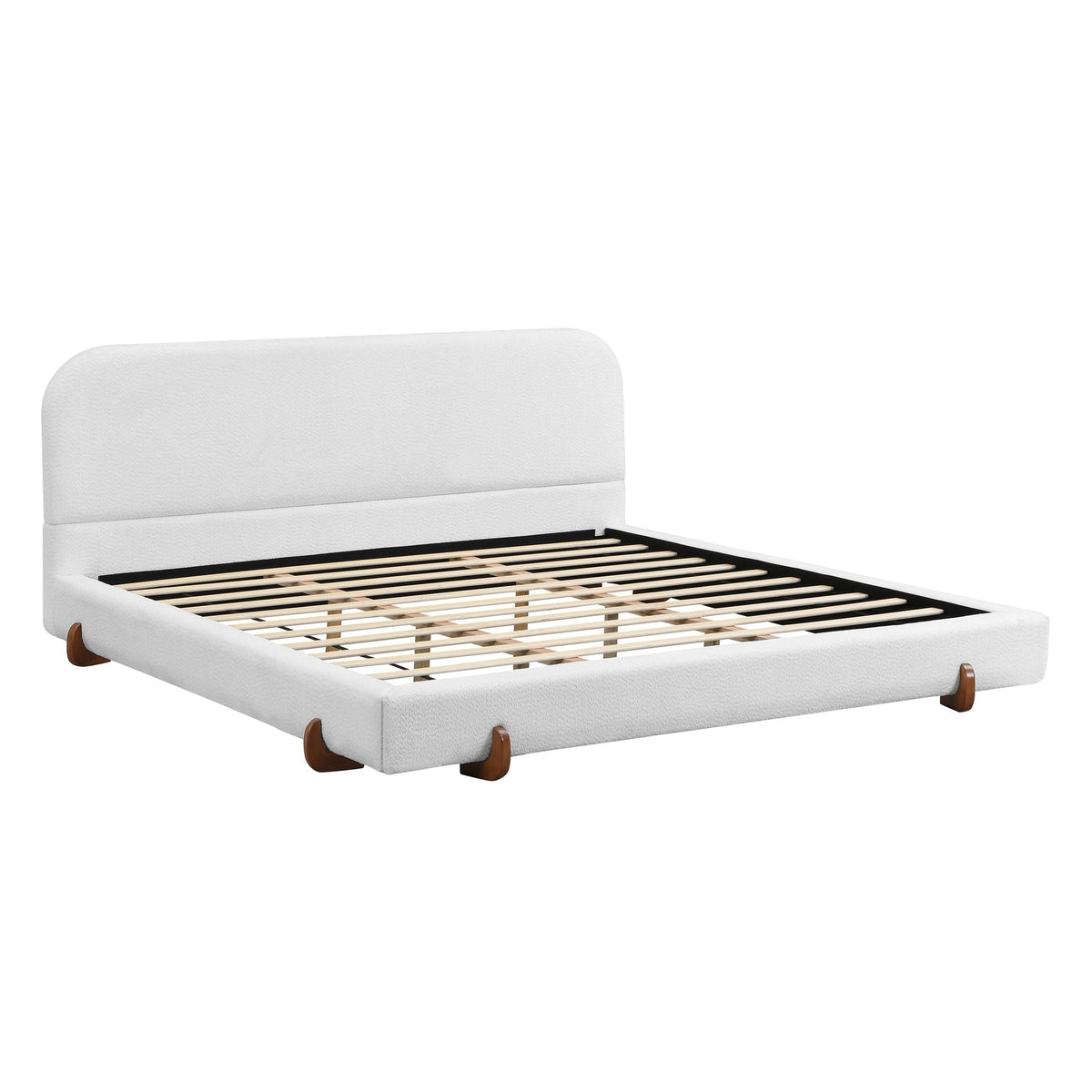 Elegant Upholstered Bed Frame with Solid Wood Legs - Pink or White