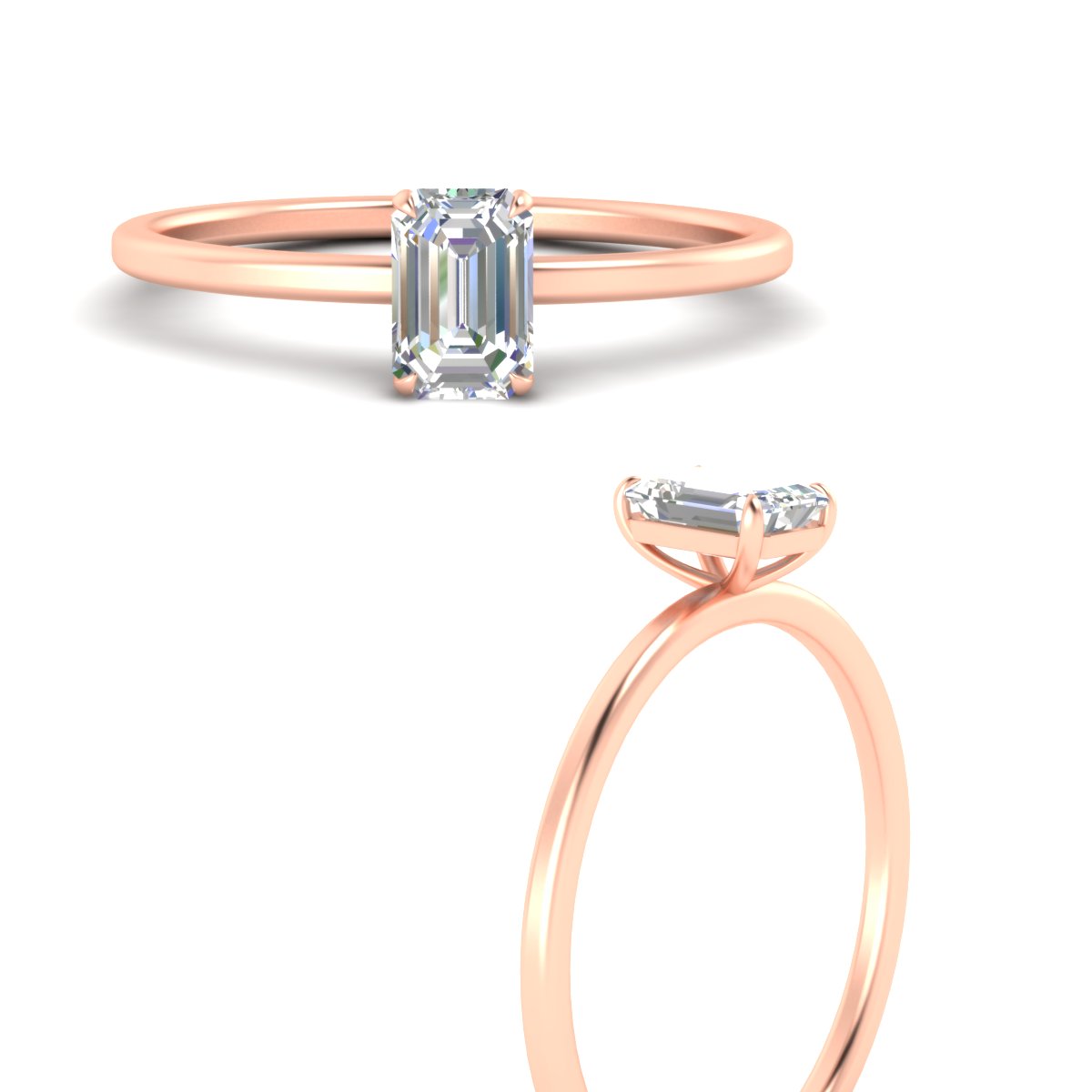 Emerald Cut Thin Classic Solitaire Ring