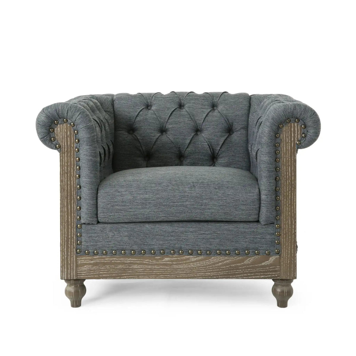 Fabric Upholstered Club Chair with Scrolled Tuxedo Arms - Dark Gray