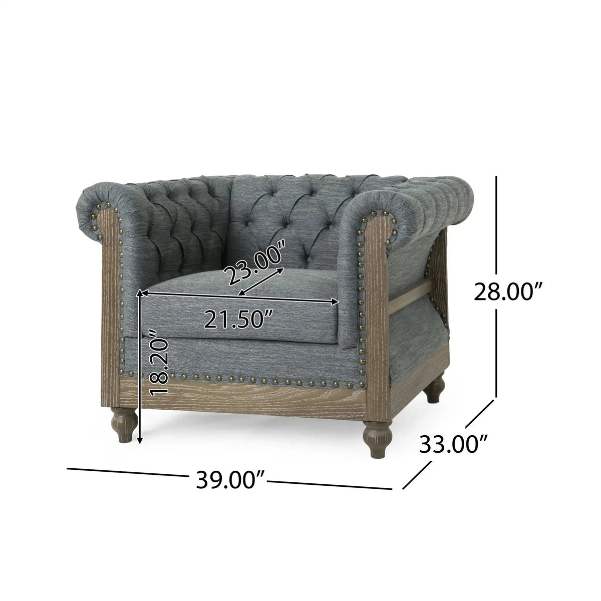 Fabric Upholstered Club Chair with Scrolled Tuxedo Arms - Dark Gray