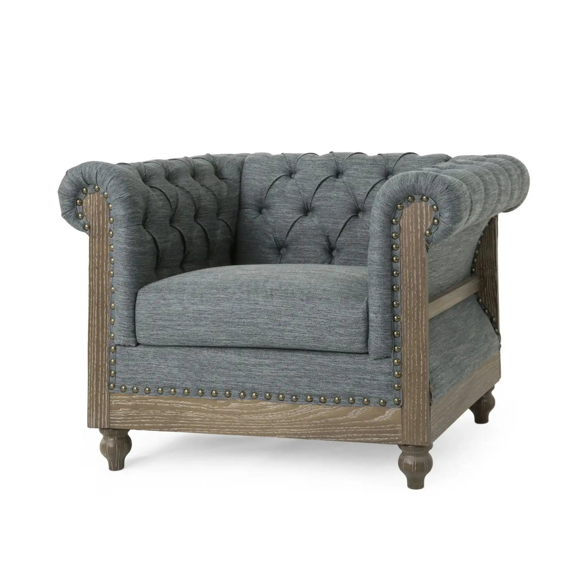 Fabric Upholstered Club Chair with Scrolled Tuxedo Arms - Dark Gray