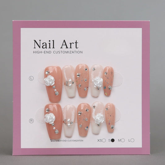 3D White Rose Acrylic Nails