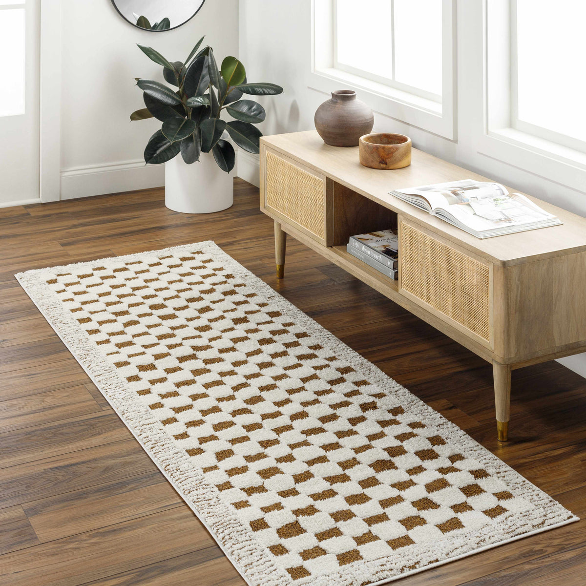 Leryn Brown & White Checkered Area Rug