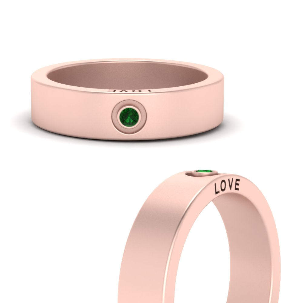 Flat Single Stone Mens Band Engraved