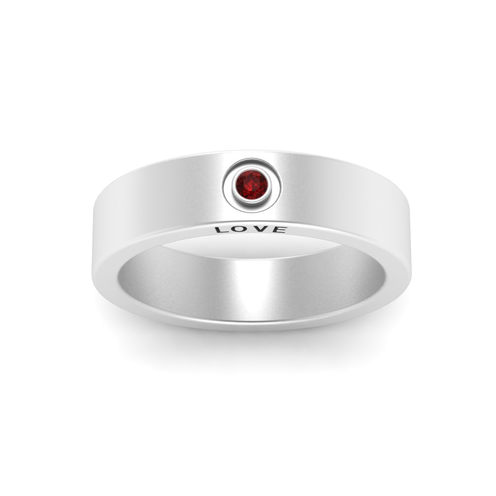 Flat Single Stone Mens Band Engraved
