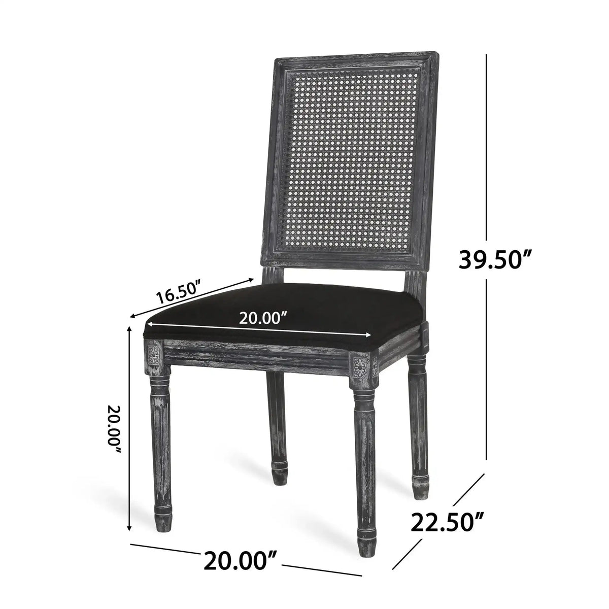 French Country Dining Chair with Rectangular Cane Backrest and Upholstered Seat