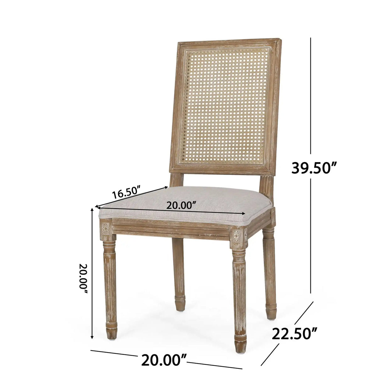 French Country Dining Chair with Rectangular Cane Backrest and Upholstered Seat