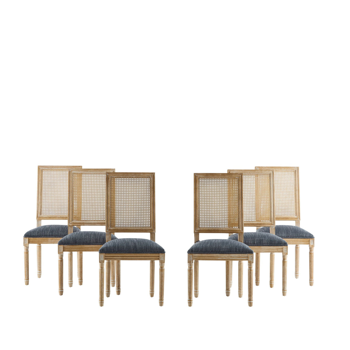 French Country Dining Chair with Rectangular Cane Backrest and Upholstered Seat