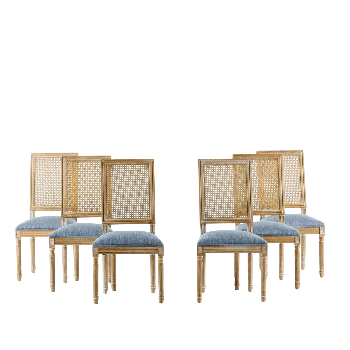French Country Dining Chair with Rectangular Cane Backrest and Upholstered Seat