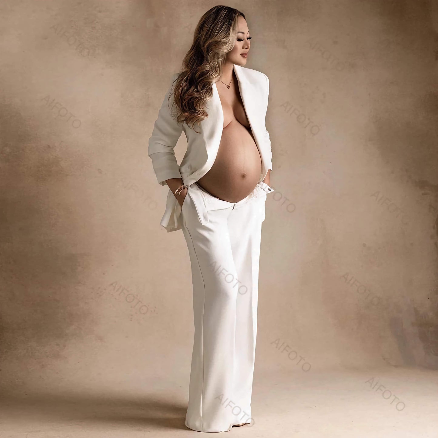 Maternity Photoshoot Suit Lace Up Long Sleeve Blazer