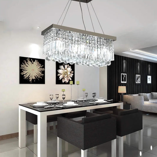 LED Crystal Chandelier Modern Dining Kitchen Hanging Pendant Lamp