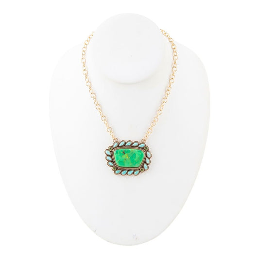 Legacy Lime Green and Blue Turquoise Golden Pendant Necklace