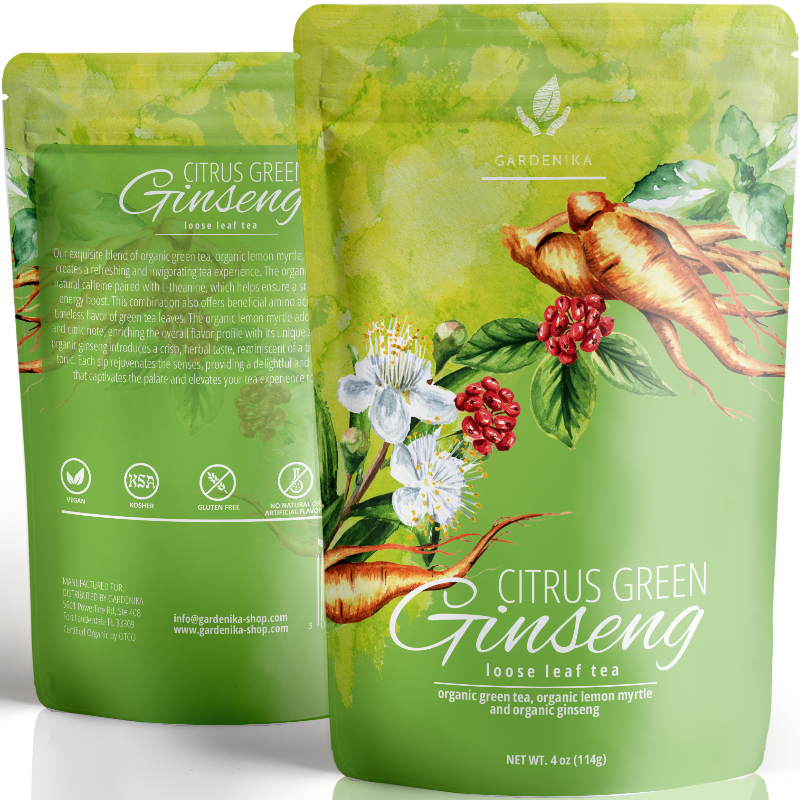 Ginseng Green Tea, Medium-Caffeine - Energy Boost - Organic & Kosher