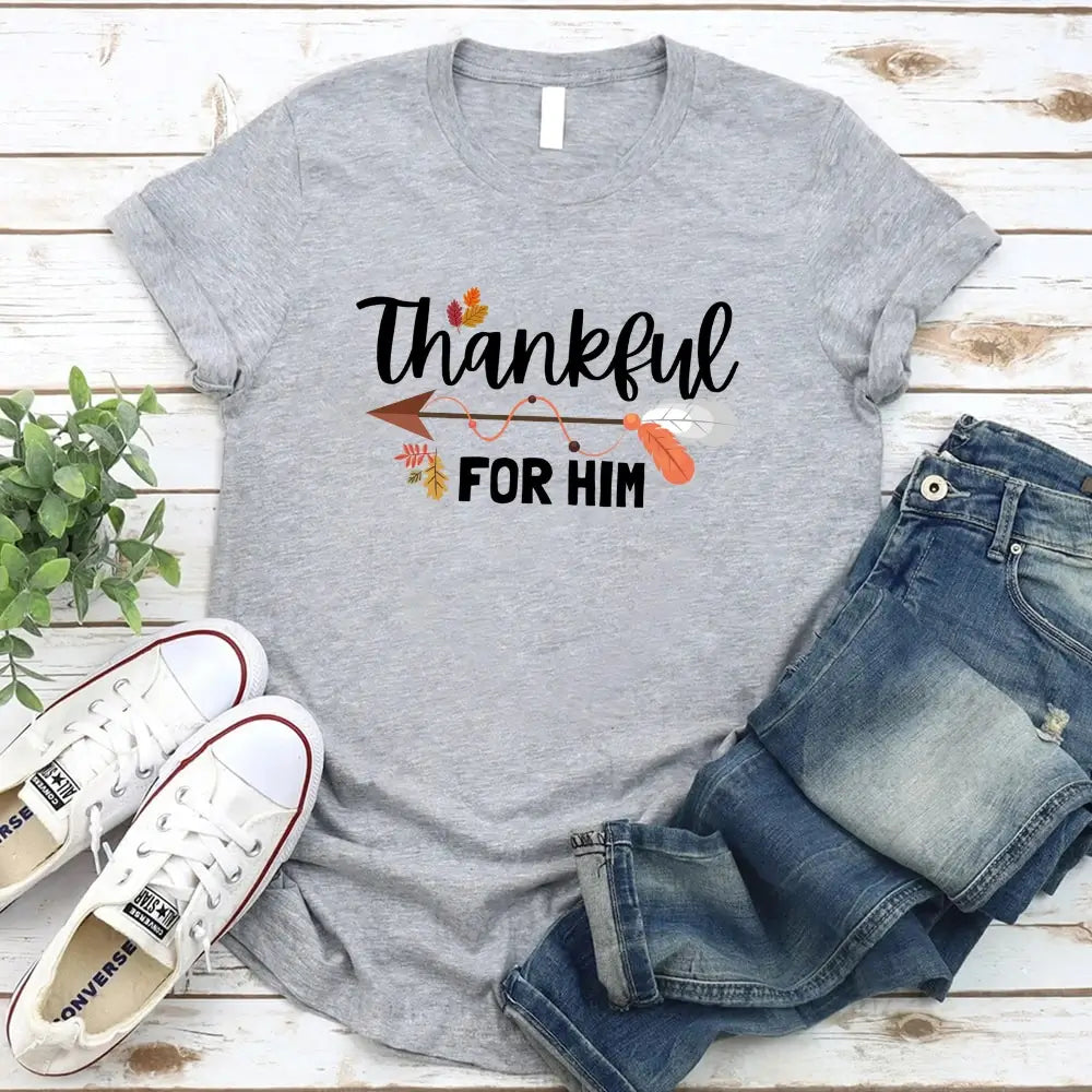 Thankful For Her/Him Thanksgiving Couple T-Shirt – Cute Matching Holiday Tees