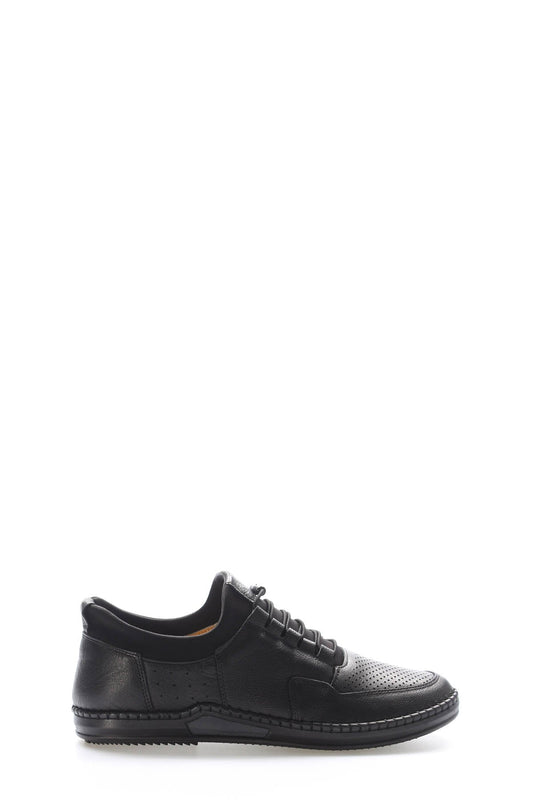 Black Perforated-Toe Leather Sneakers for Men | Wessi
