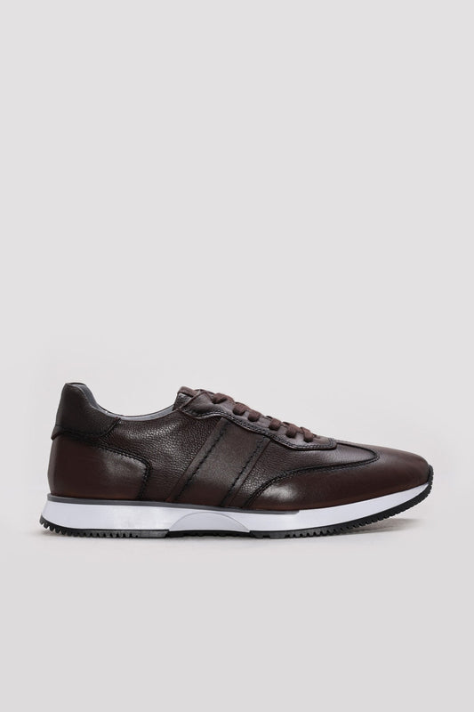 Dark Brown Leather Panel Sneakers for Men | Wessi