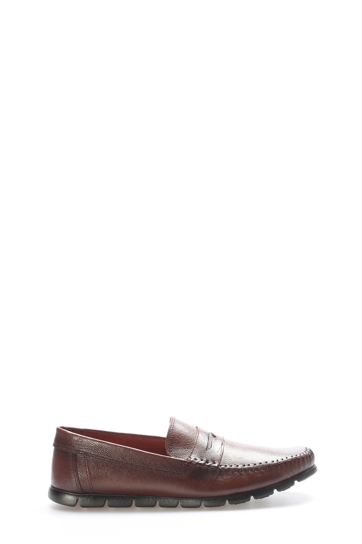 Brown Textured Leather Penny Loafers for Men | Wessi