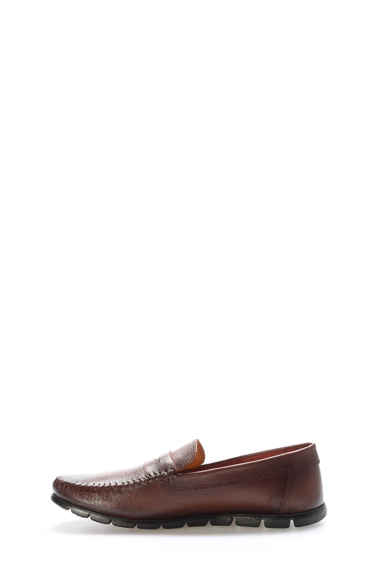 Brown Textured Leather Penny Loafers for Men | Wessi