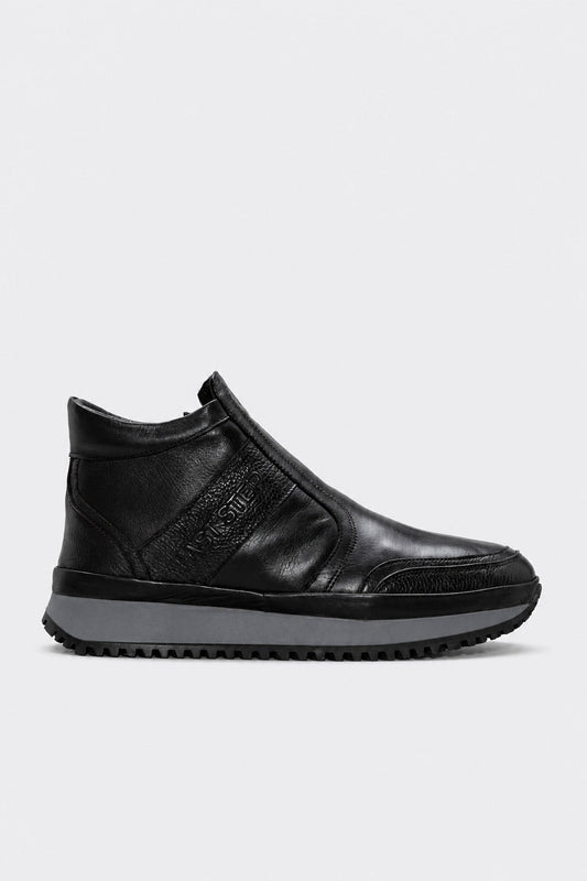 Brown Fur-Lined Leather High-Top Sneakers for Men | Wessi