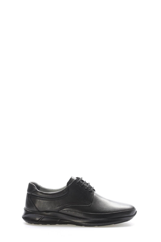 Black Leather Raised-Sole Casual Sneakers for Men | Wessi