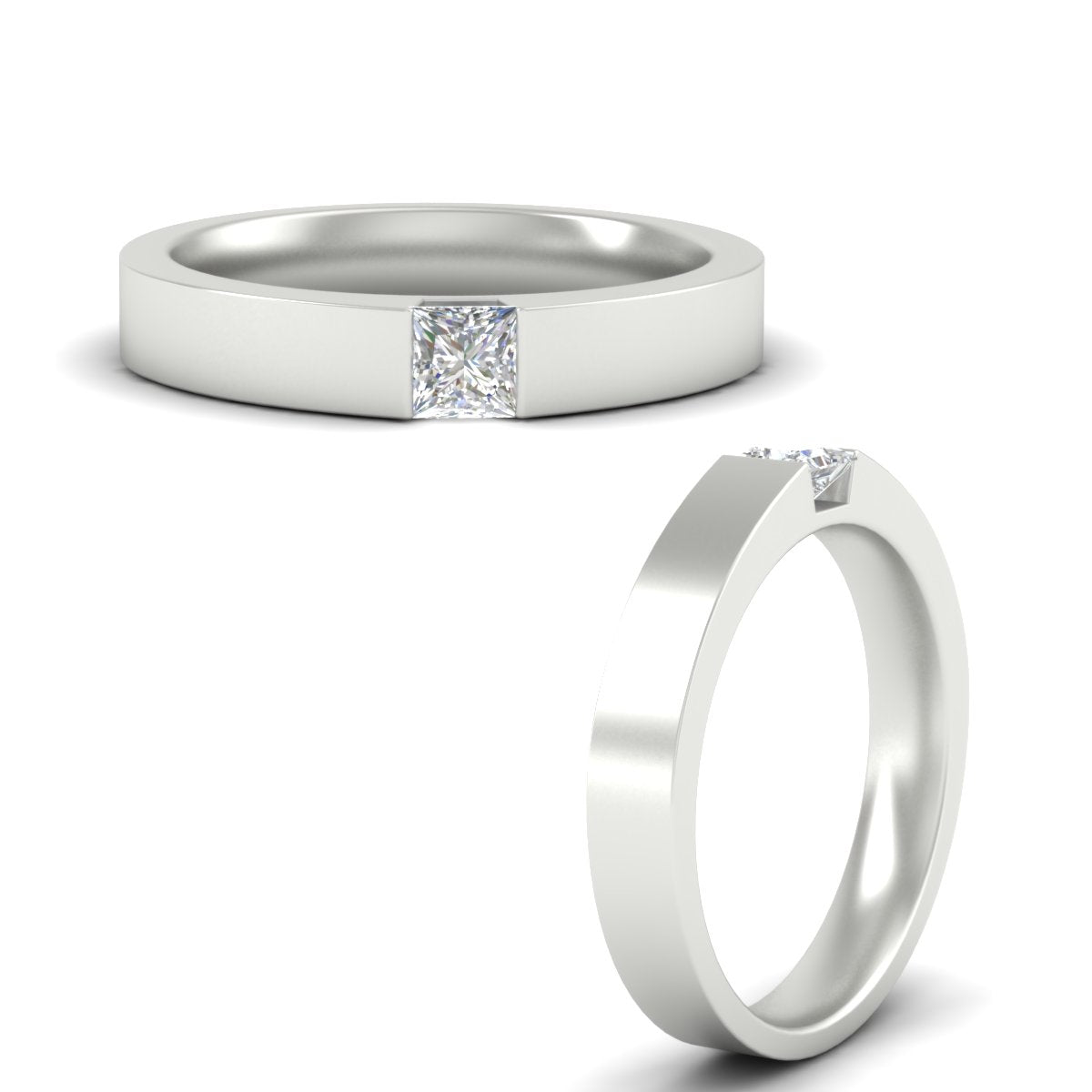 Half Bezel Solitaire Mens Engagement Ring