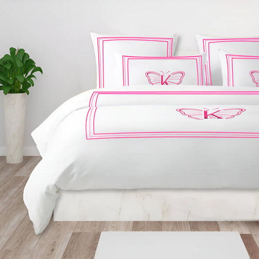 Monogram 400TC Cotton Classic Embroidery Sateen Solid Duvet Cover Set