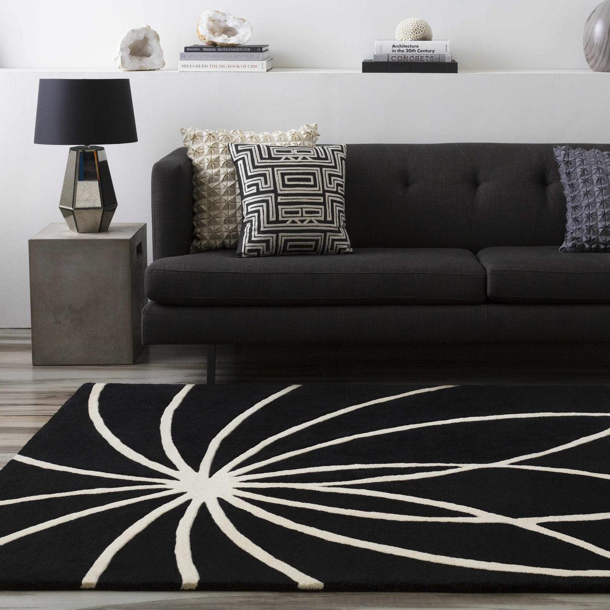 Davison Black Geometric Wool Carpet