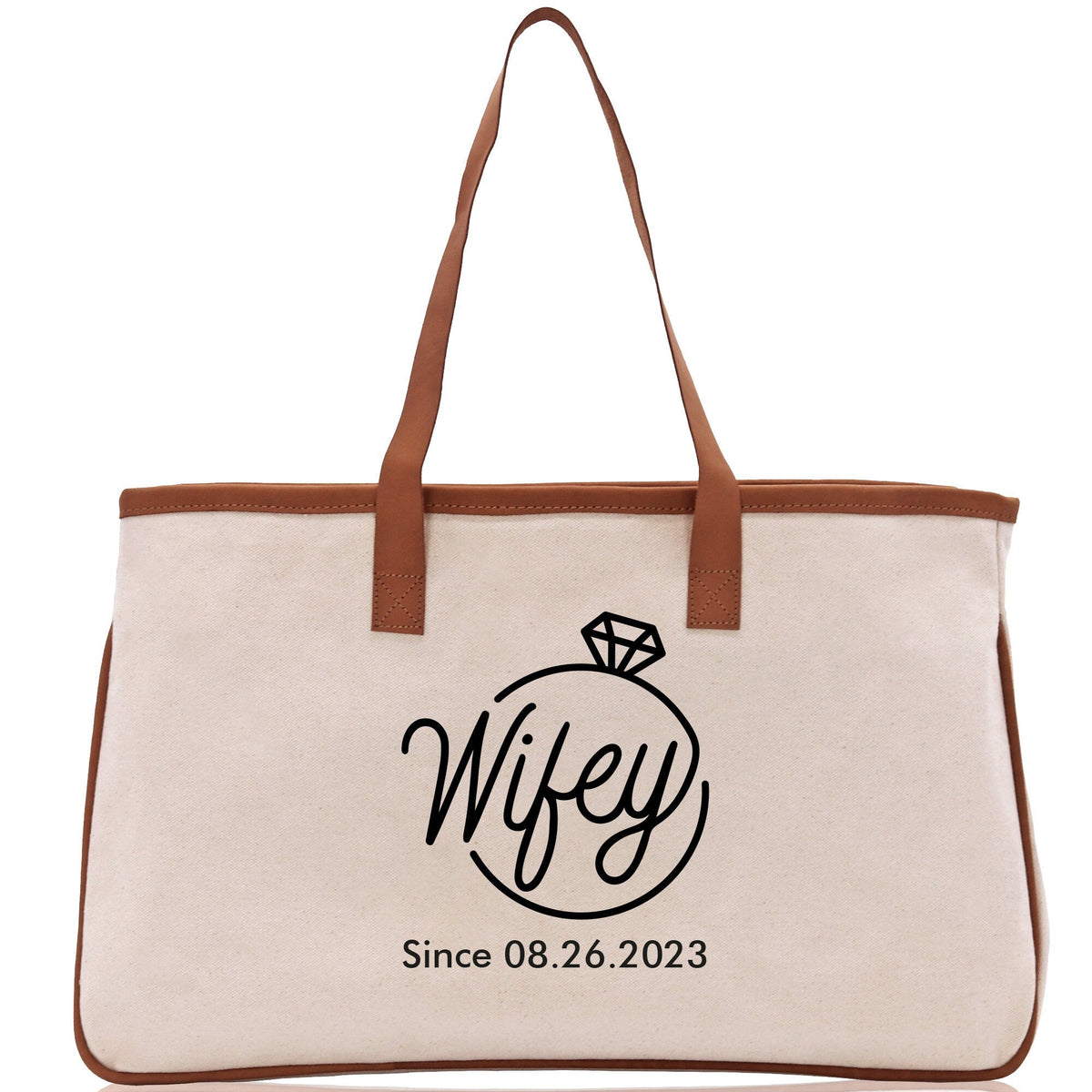 Wifey Personalization Cotton Canvas Tote Bag Bridal Party Tote Anniversary Gift For Wife Honeymoon Tote Est Year Tote Bag Engagement Gift