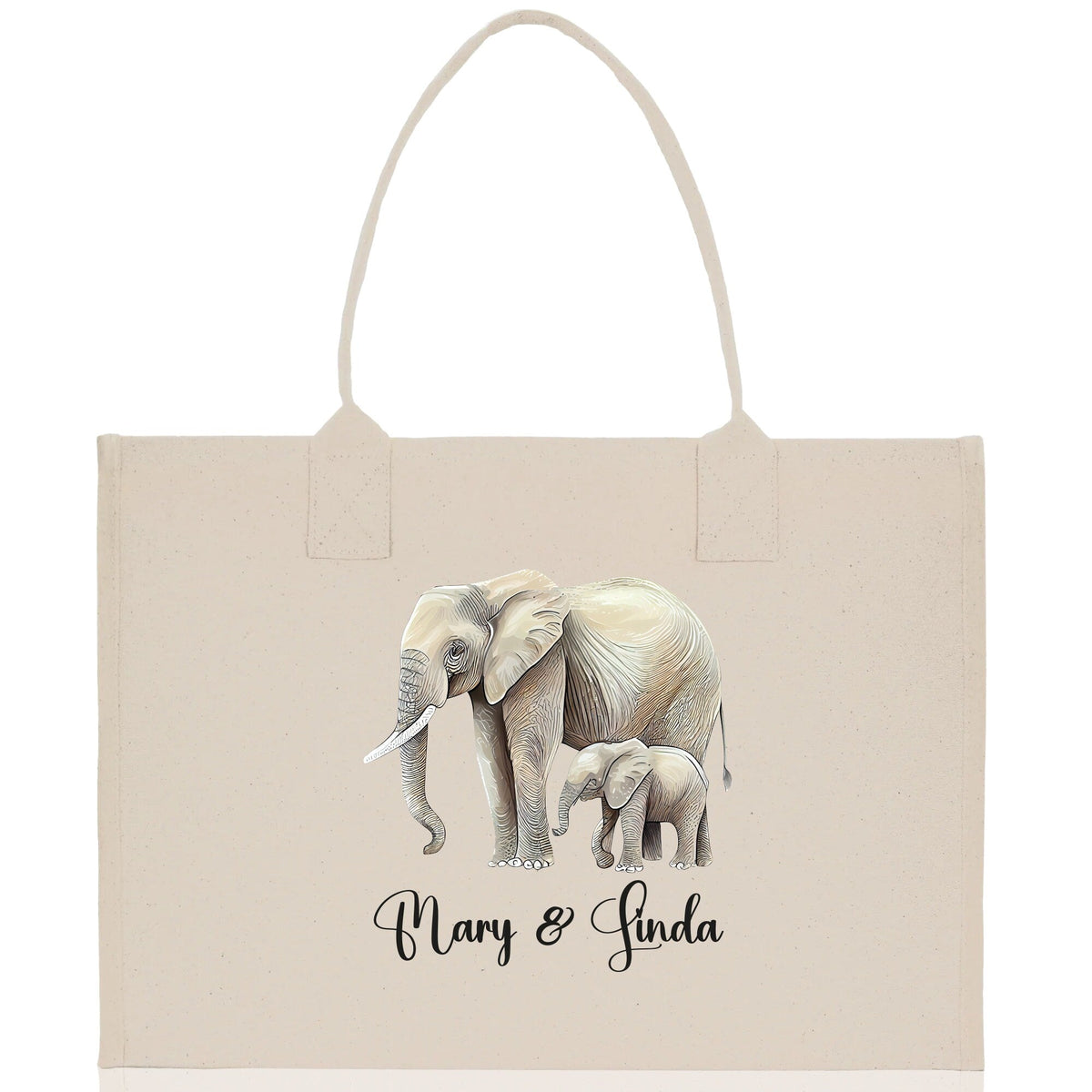 Elephant Mom And Baby Name Custom Cotton Canvas Tote Bag Custom Pet Lover Gift Pet Portrait Bag Personalized Pet Owner Gift Tote Bag