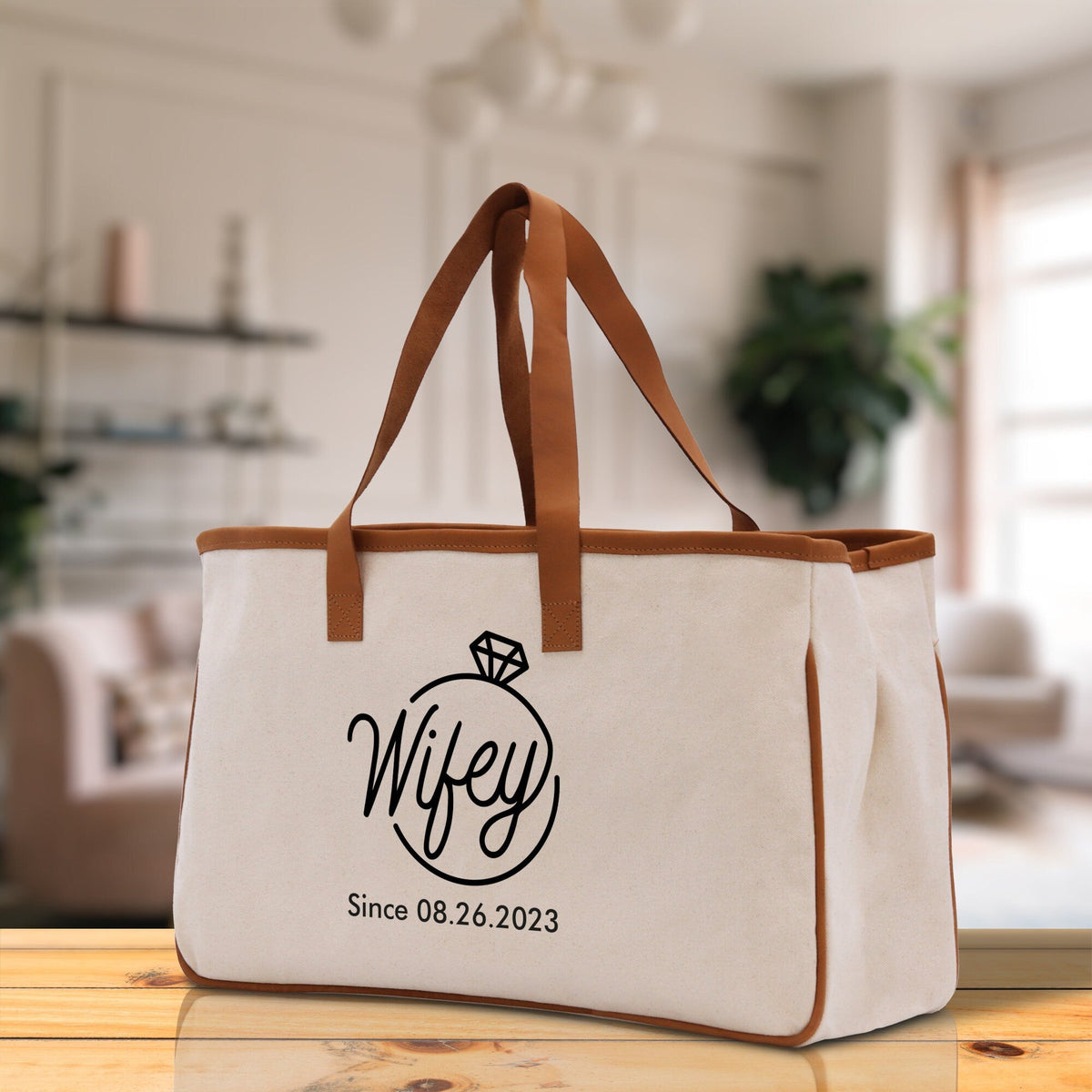 Wifey Personalization Cotton Canvas Tote Bag Bridal Party Tote Anniversary Gift For Wife Honeymoon Tote Est Year Tote Bag Engagement Gift