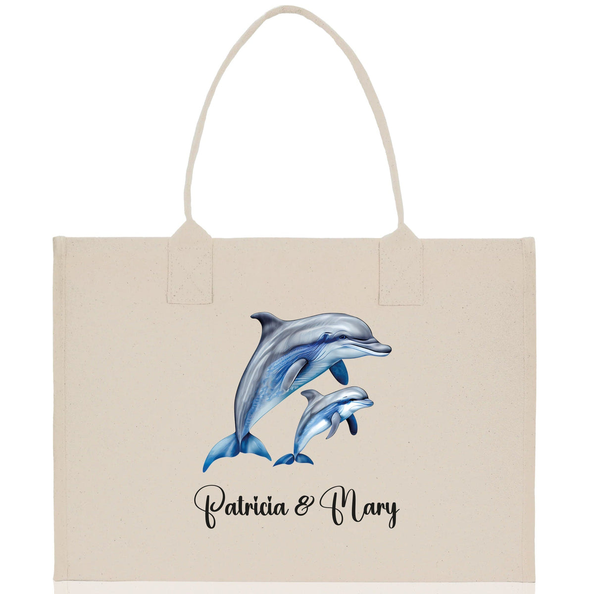 Dolphin Mom And Baby Name Custom Cotton Canvas Tote Bag Custom Pet Lover Gift Pet Portrait Bag Personalized Pet Owner Gift Tote Bag
