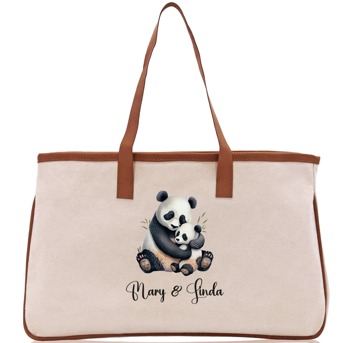 Panda Mom And Baby Name Custom Cotton Canvas Tote Bag Custom Pet Lover Gift Pet Portrait Bag Personalized Pet Owner Gift Tote Bag