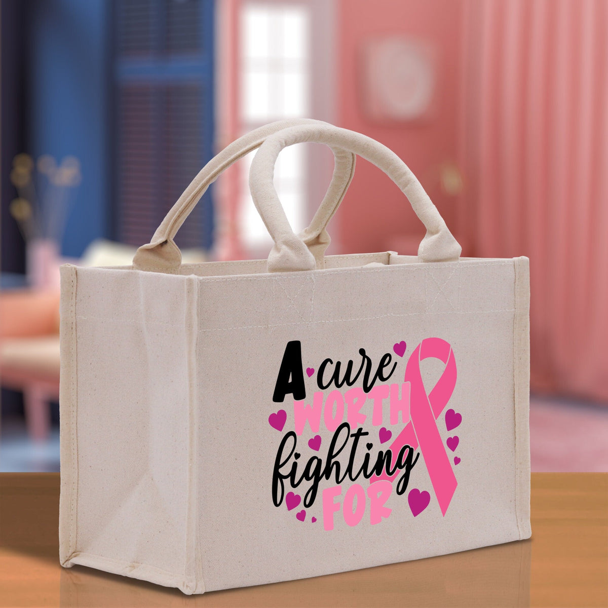 A Cure Worth Fighting For Cotton Canvas Tote Bag Cancer Support Group Tote Bag For Friends Motivational Gift Bag Cancer Awareness Tote Bag