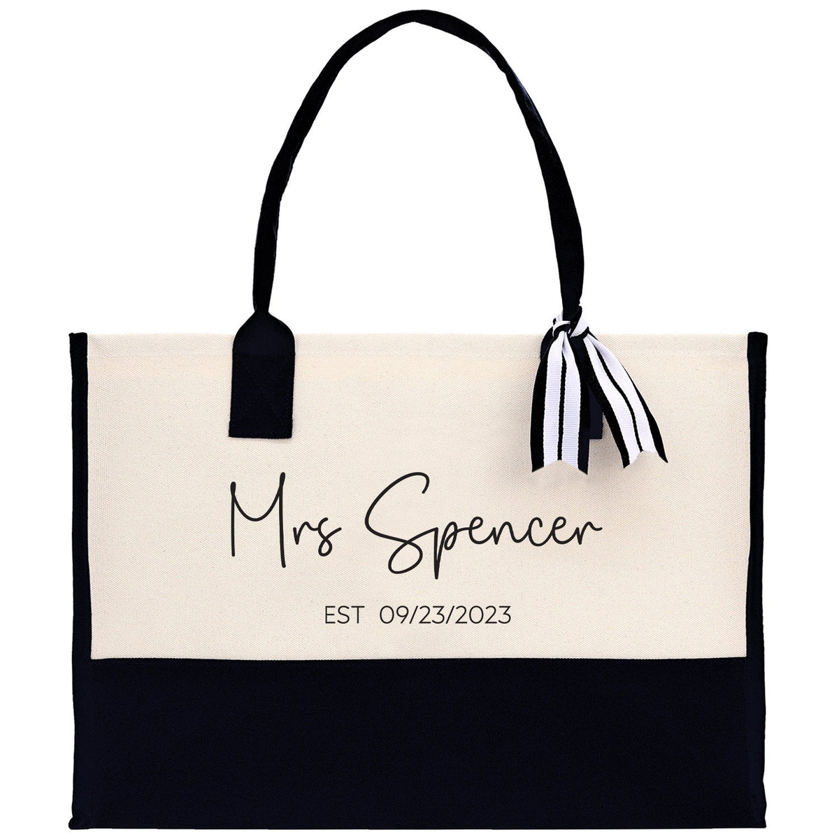 Mrs. Last Name Est Year Tote Bag Personalized Date Wedding Tote Bridal Shower Gift Honeymoon Gift Customized Wedding Gift Bridesmaid Gift