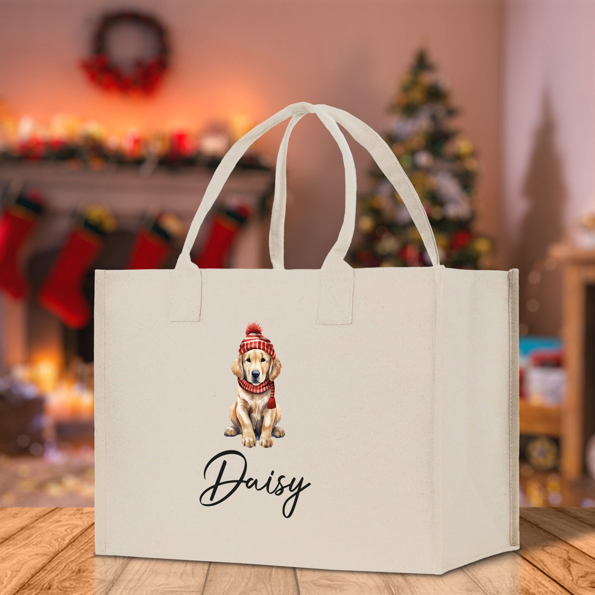 Baby Golden Retriever Custom Name Custom Cotton Canvas Tote Bag Custom Pet Lover Gift Pet Portrait Bag Personalized Pet Owner Gift Tote Bag