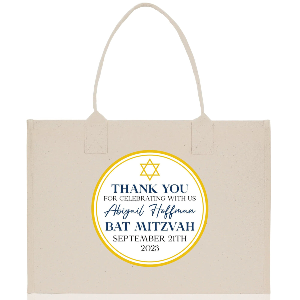 Thank You Bat Mitzvah Custom Name and Date Cotton Canvas Personalized Tote Bag Jewish Celebration Bag