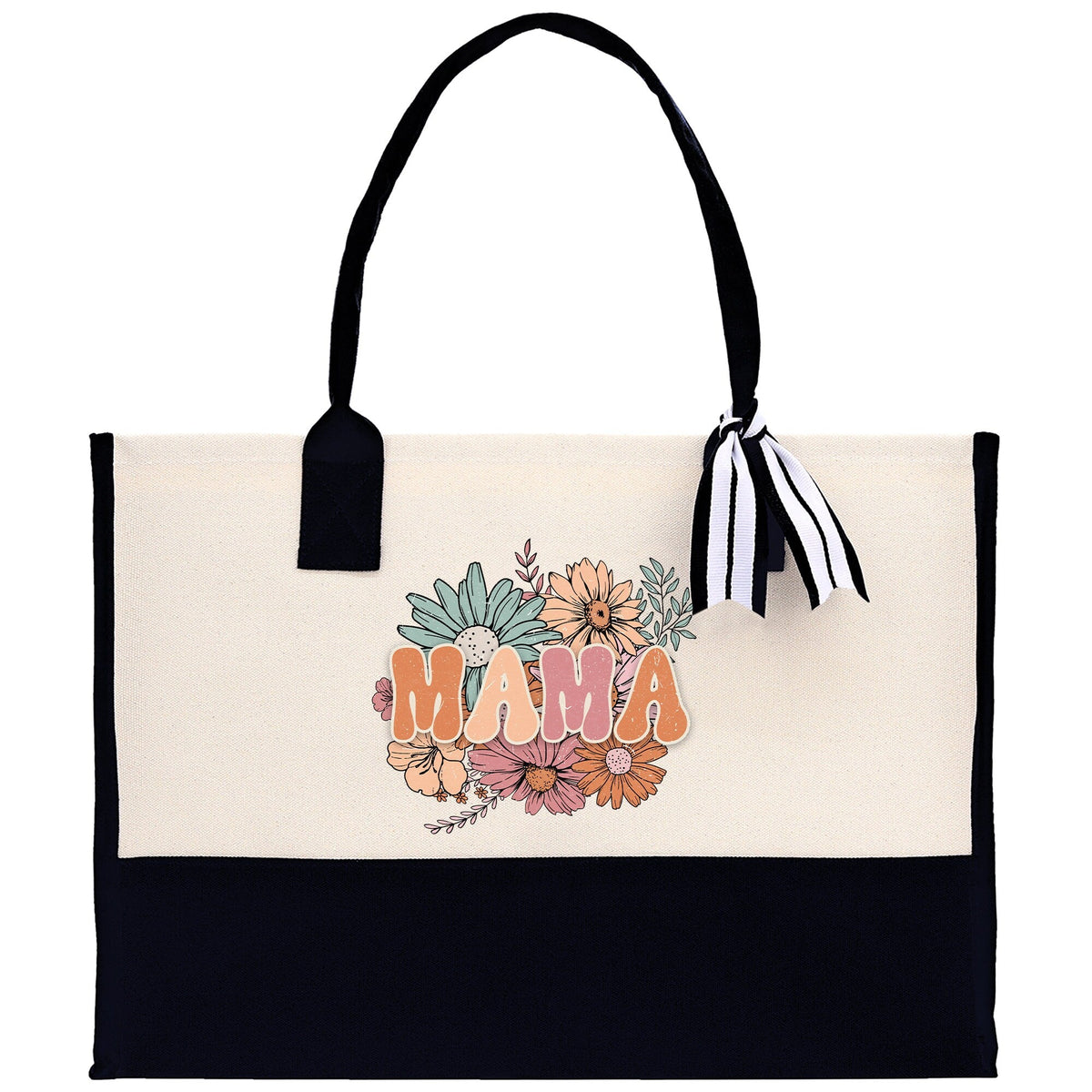 Floral Retro Mama Cotton Canvas Tote Bag Mom Gift Mom Bag Mom Shopping Bag New Mom Gift Best Mom Ever Bag Boy Girl Mama Tote