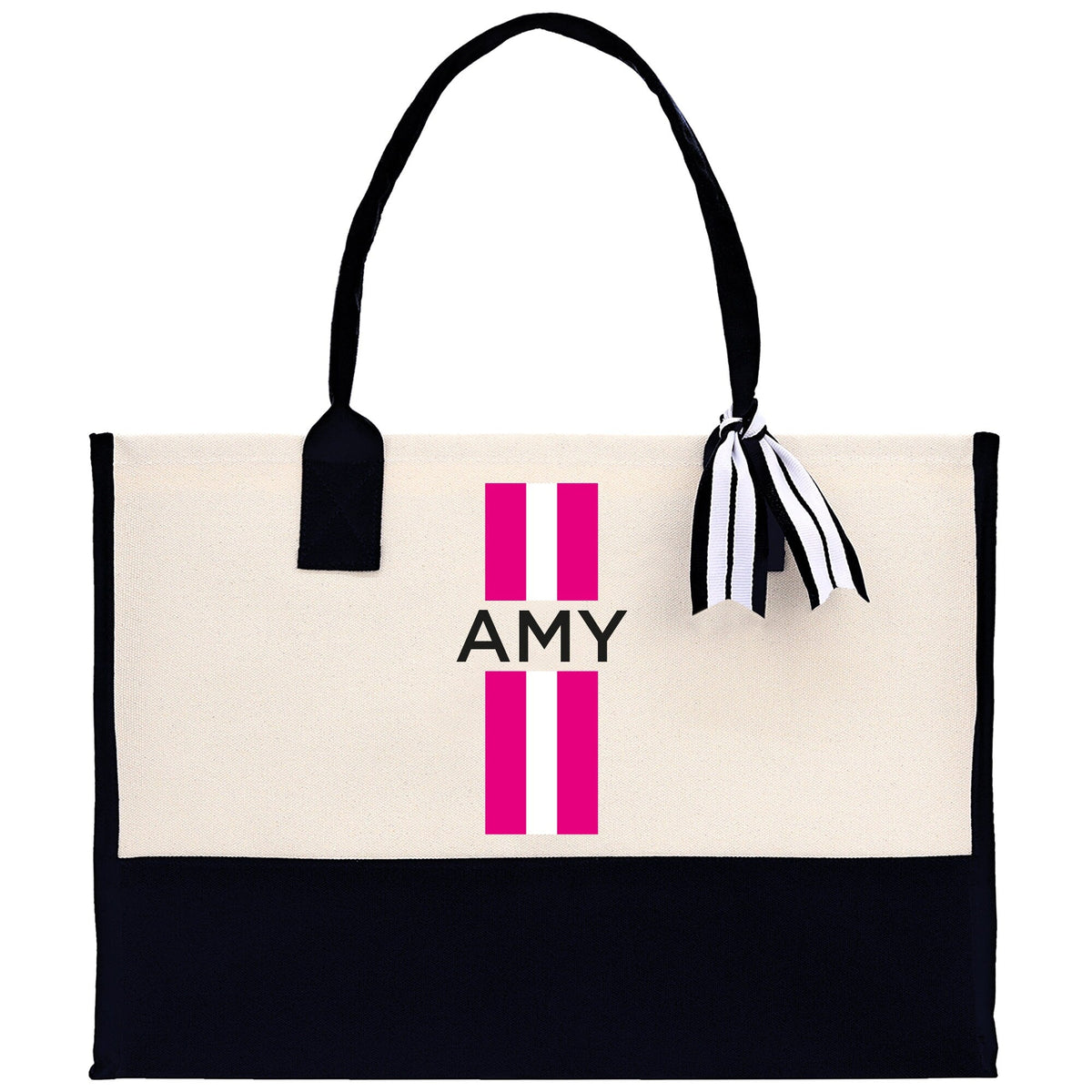 Personalized Monogrammed Canvas Tote Bag Striped Initials Custom Name Beach Bag Bridal Party Gifts Bride Gift Holiday Gift Bag