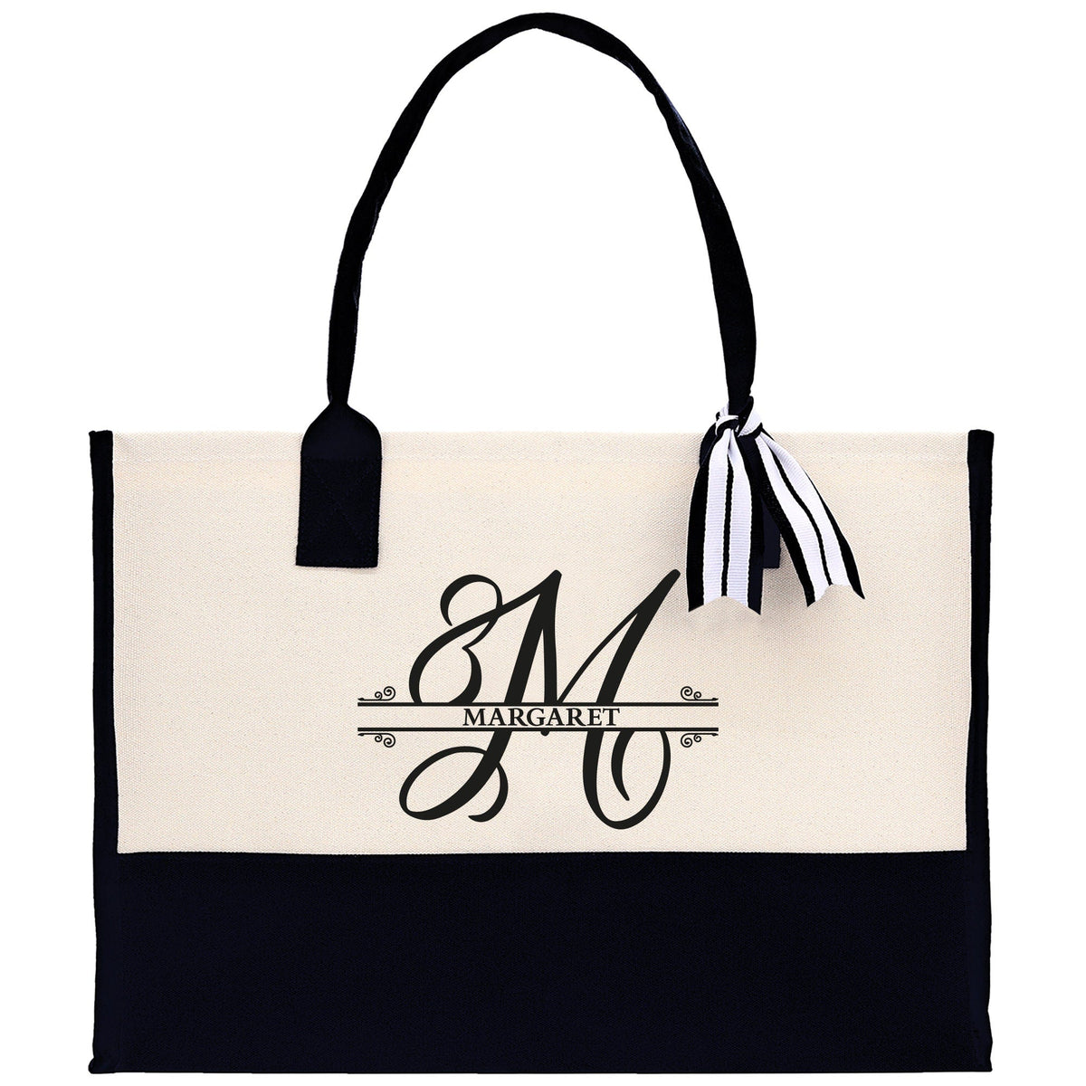 Split Initial and Name Custom Cotton Canvas Tote Bag Personalized Initial Tote Birthday Gift Wedding Gift Jewelry Box Frosted Can Glass Set