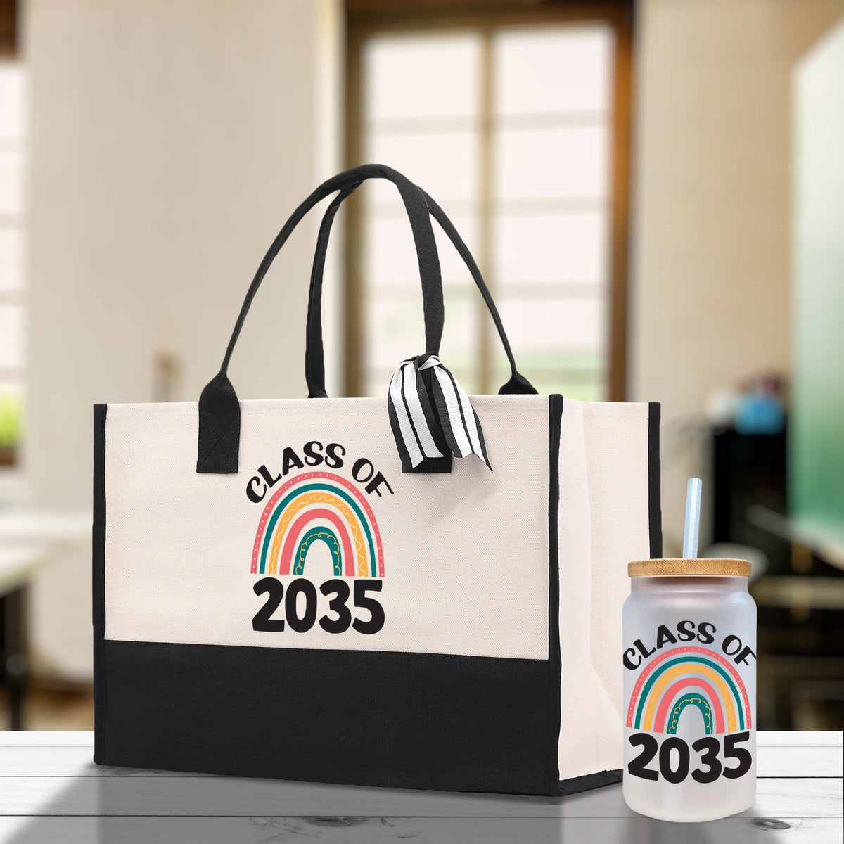 Class of 2035 Rainbow Cotton Canvas Tote Bag Graduation Gift Bag Last Day of School Pre-Kindergarten Tote Bag First Day of School Bag