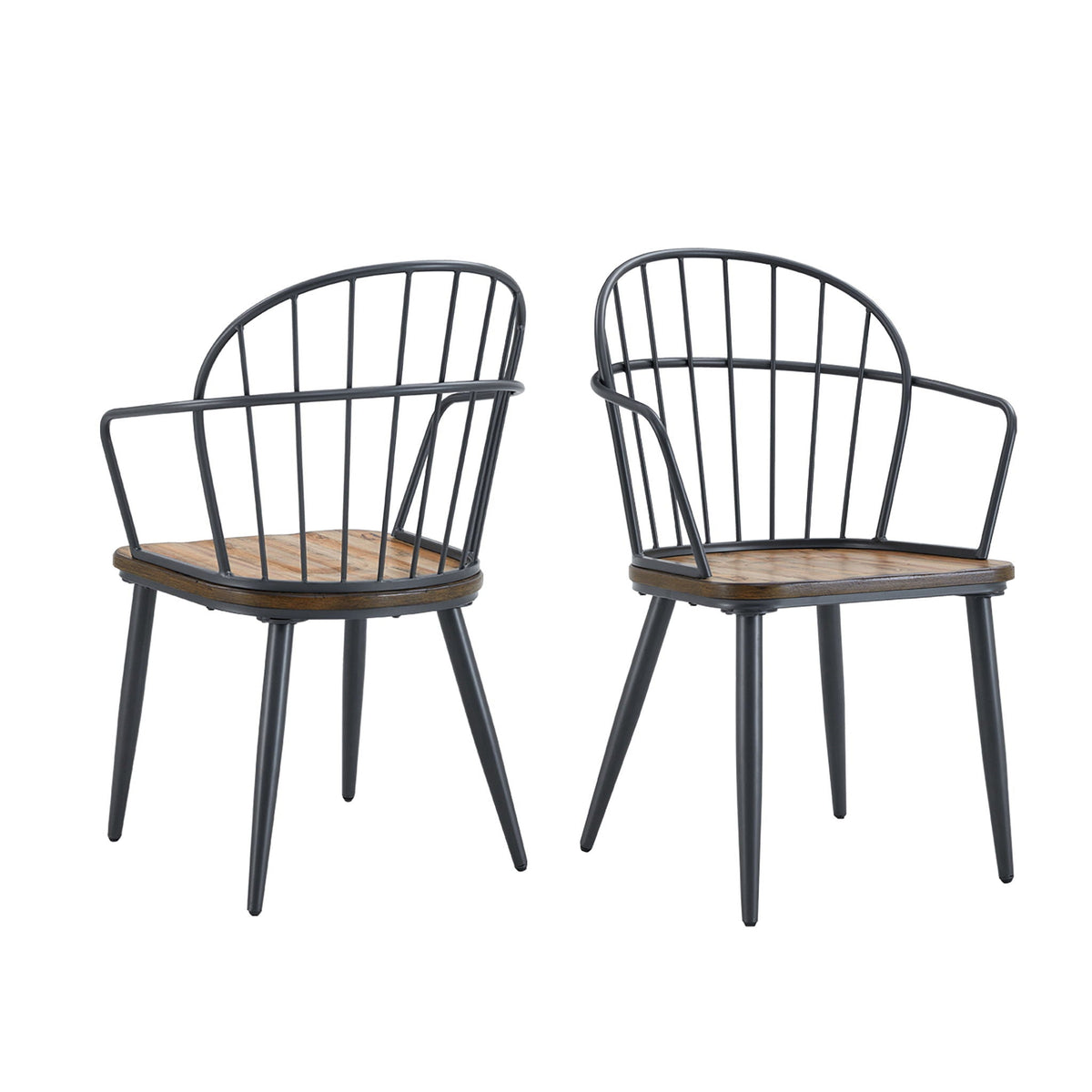 Industrial Inspired Indoor Dining Chair Set with Metal Legs and Birch - Black / Natural