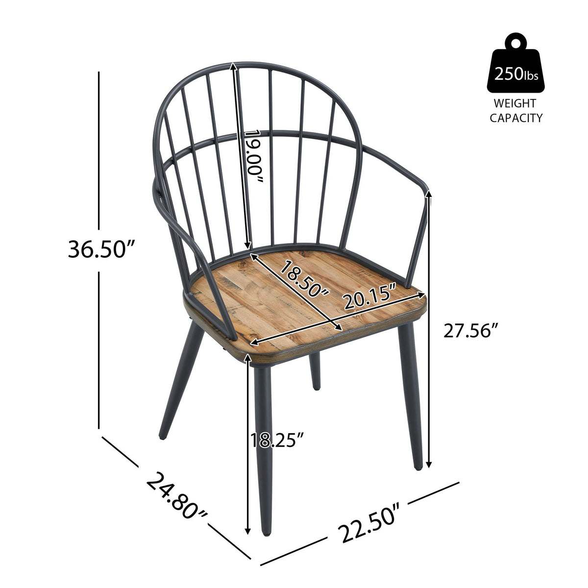 Industrial Inspired Indoor Dining Chair Set with Metal Legs and Birch - Black / Natural