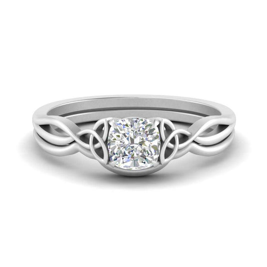 Cushion Cut Infinity Celtic Solitaire Wedding Set