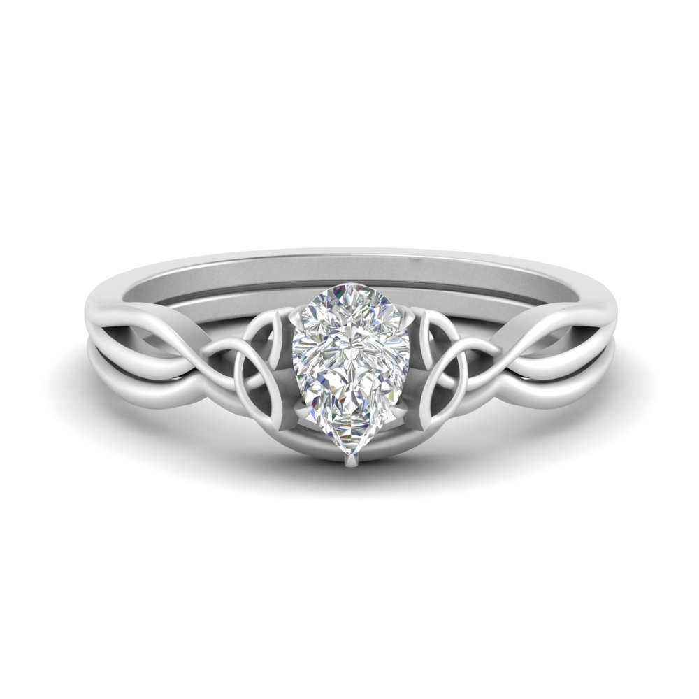 Pear Shaped Infinity Celtic Solitaire Wedding Set