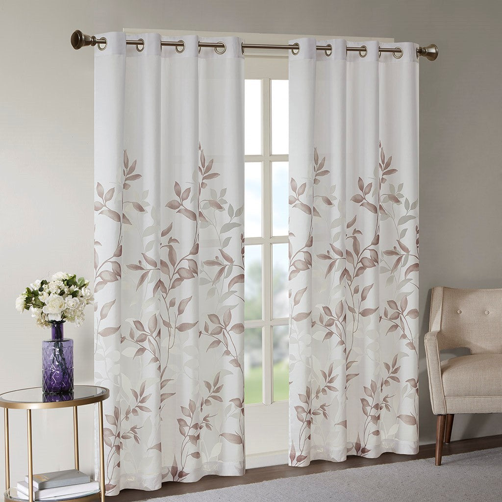 Burnout Printed Curtain Panel with Silver Grommets - Semi-Sheer