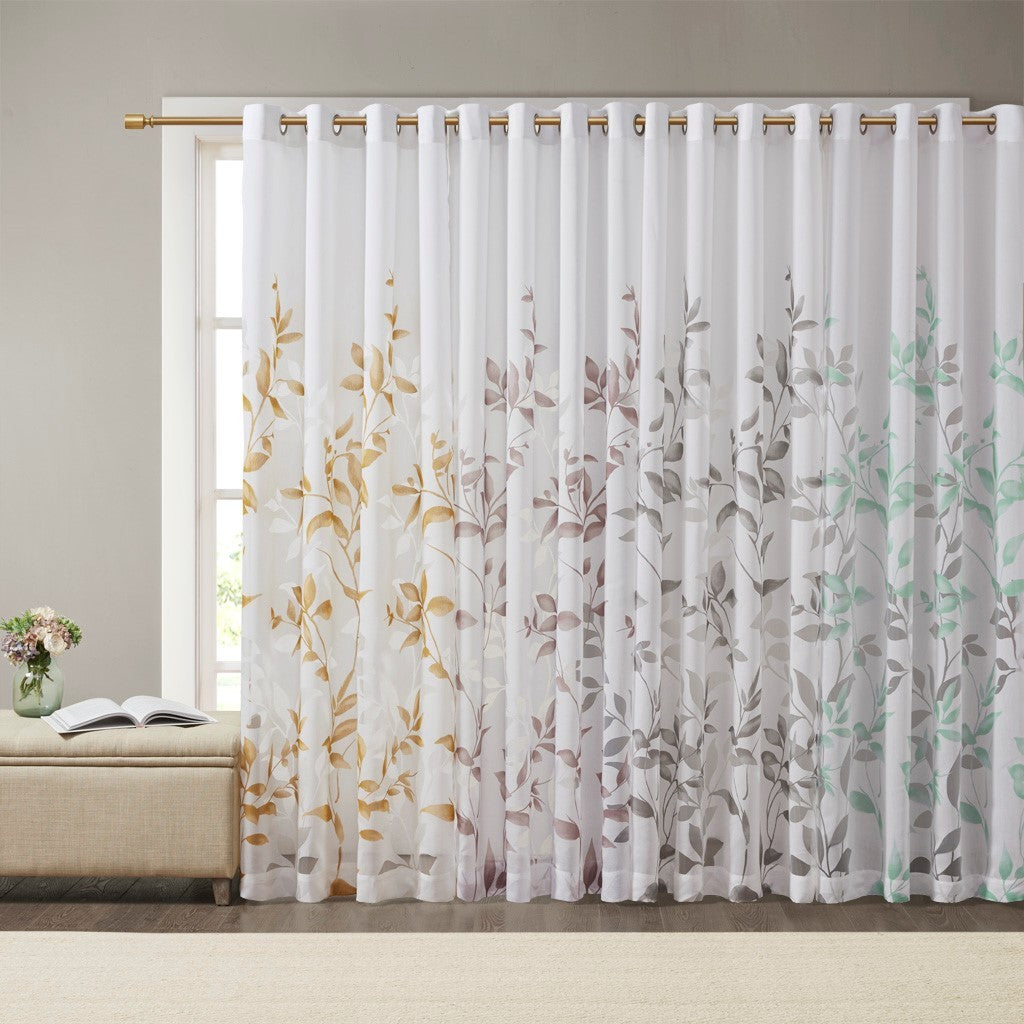Burnout Printed Curtain Panel with Silver Grommets - Semi-Sheer