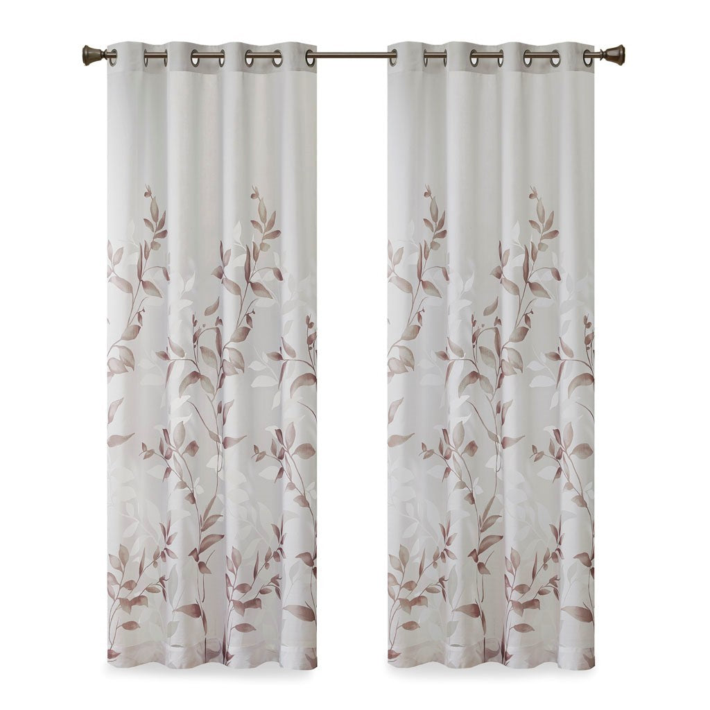 Burnout Printed Curtain Panel with Silver Grommets - Semi-Sheer