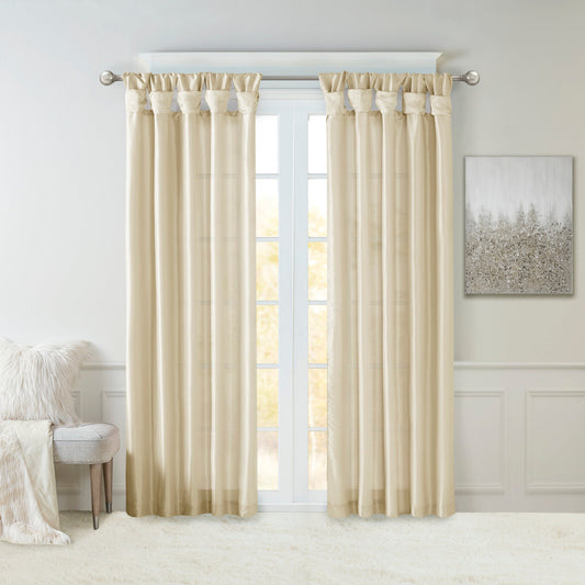 Champagne Twist Tab Lined Window Curtain Panel with Faux Silk Finish - 50" x 95"