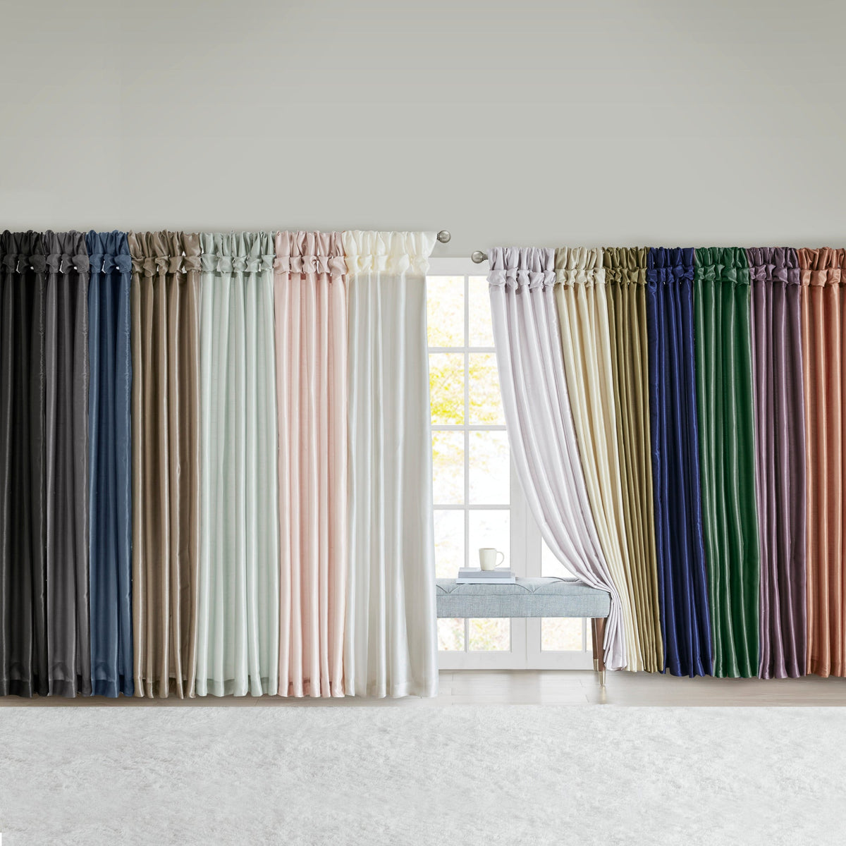Champagne Twist Tab Lined Window Curtain Panel with Faux Silk Finish - 50" x 95"