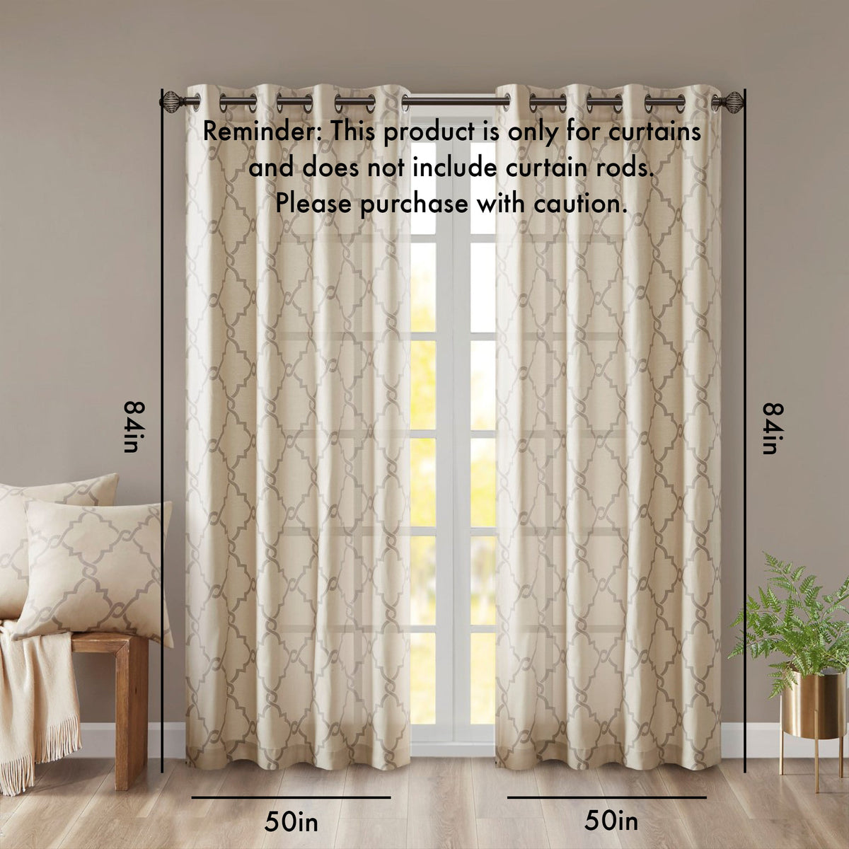 Fretwork Print Grommet Top Window Curtain Panel with Sunlight Filtering - Beige/Grey